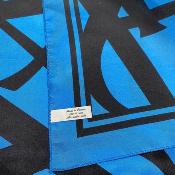 Saint Laurent Black Turquoise YSL Logo Print Silk Scarf - Picture 1 of 3
